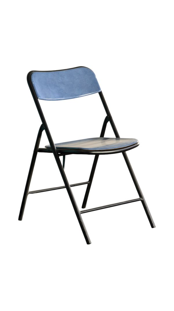 Metal Ayaklı Mavi Ahşap Katlanır Sandalye 45x35x40