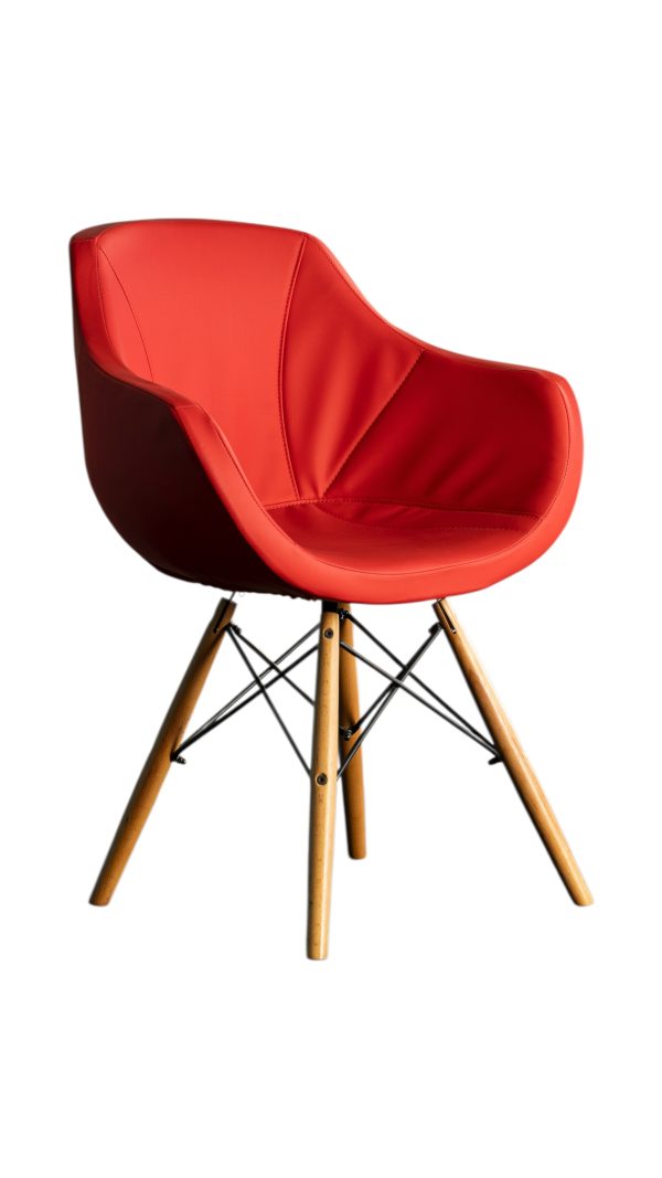 Çapraz Ahşap Ayaklı Kırmızı Deri Sandalye - Misafir Koltuğu 45x35x40