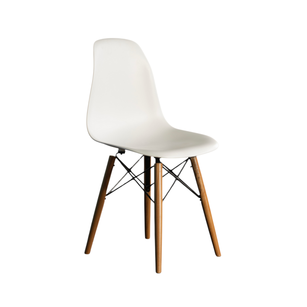 Koyu Ahşap Ayaklı Beyaz Fiberglas Sandalye 40x45x40