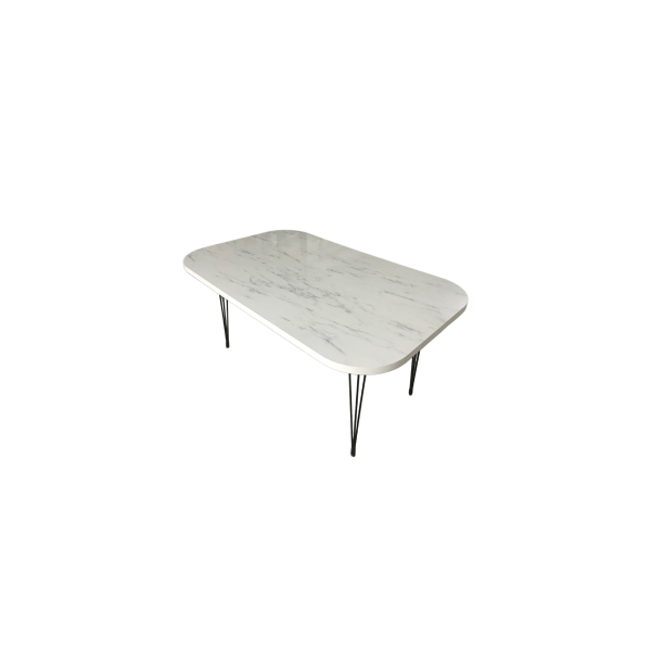 Demir Ayaklı Mermer Desenli Ahşap Yemek Masası 75x170x105