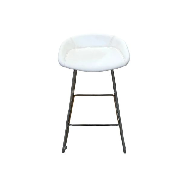 Krom Ayaklı Beyaz Deri Bar Sandalyesi 70x35x37