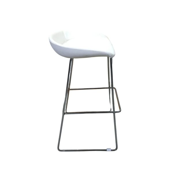Krom Ayaklı Beyaz Deri Bar Sandalyesi 70x35x37 - Görsel 2